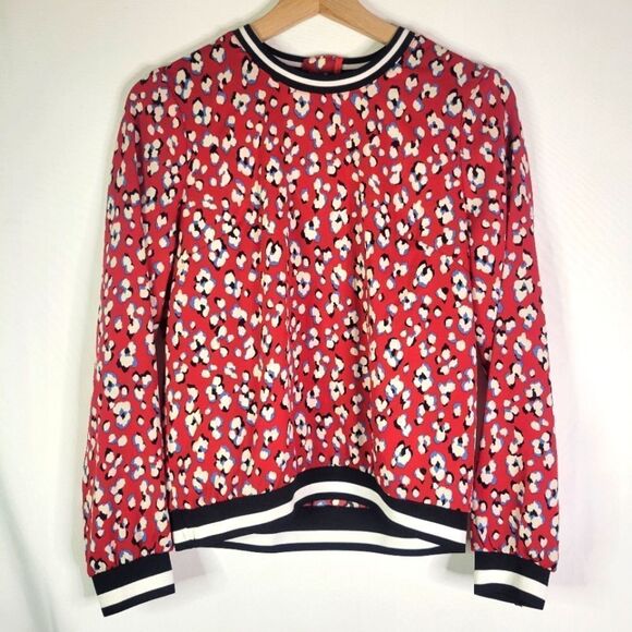 Moma Red Satin Stripe Band and Animal Print Blouse - Picture 1 of 12